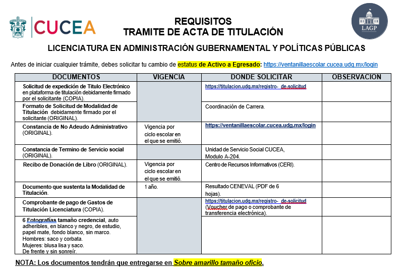 LAGP - Tramite de acta de titulación